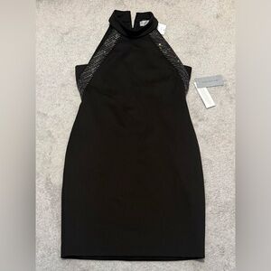 Marc New York Black Halter Midi Dress with Rhinestone Side Panels